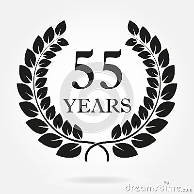 55 years. Anniversary or birthday icon with 55 years and laurel wreath. Vector illuatration Vector Illustration